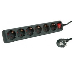 Slika proizvoda: Produzni kabal sa 6 uticnica i osvijetljenim dvopolnim prekidacem 3m, max. cap. 3600W, max volt. 250V AC - crni