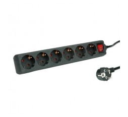 Product image: ROLINE Power Strip, 6-way, with Switch, black, 6 m