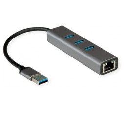 Slika proizvoda: ROLINE USB Type A 4-u-1 Hub, 3x USB 3.0 / USB 3.2 Gen 1+ Gigabit Ethernet Converter