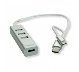 Slika proizvoda: ROLINE USB Type A+C to USB 2.0 Notebook 4-u-1 Hub, 4x USB 2.0 Hi-Speed 480 Mbit/s