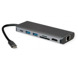 Slika proizvoda: ROLINE USB Type C Docking station 7-u-1, 1x8K30 HDMI, 2x USB 3.2 Gen 1, 1x SD/Micro SD Card Reader, 1x USB Type C PD (Power Delivery), 1x Gigabit Ethernet