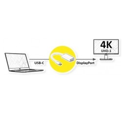Slika proizvoda: VALUE USB Type C - DisplayPort Adapter, 3840 x 2160 @60Hz (4K, UHD-1)M/F, bijeli